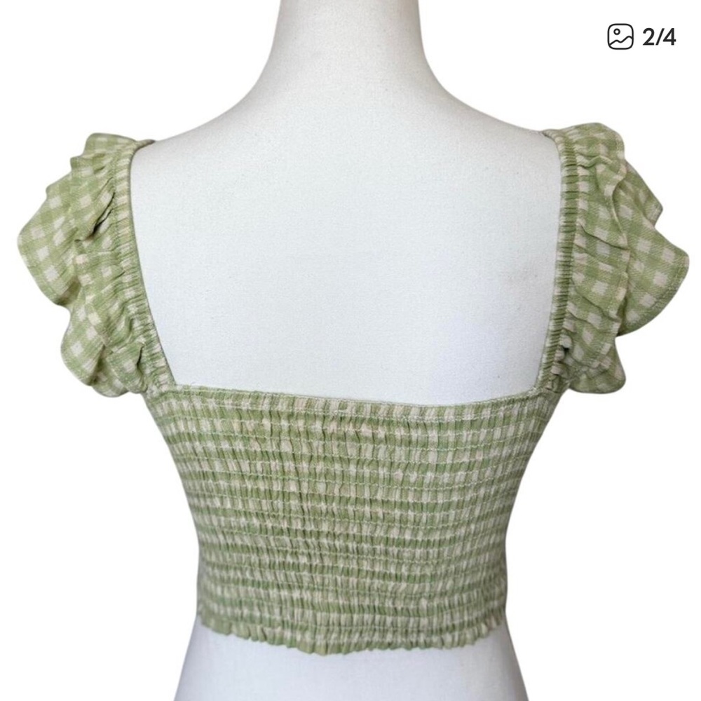 Altar’d State Green Gingham Ruffle Sleeve Top size Large - Picture 2 of 8